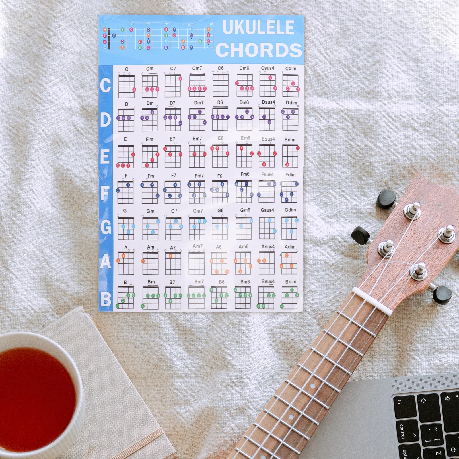 

1Set Ukulele Chord Chart Stickers Color Coded Decals Picks Learning Tools Beginners Practice Ukeleles for Beginners