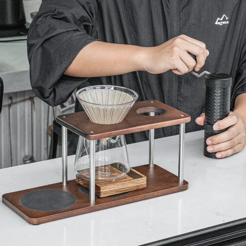 Multifunctional Coffee Bar Tools Station Decor Wooden Shelf Storage Pour Over Coffee Maker Worktop Dripper Stand
