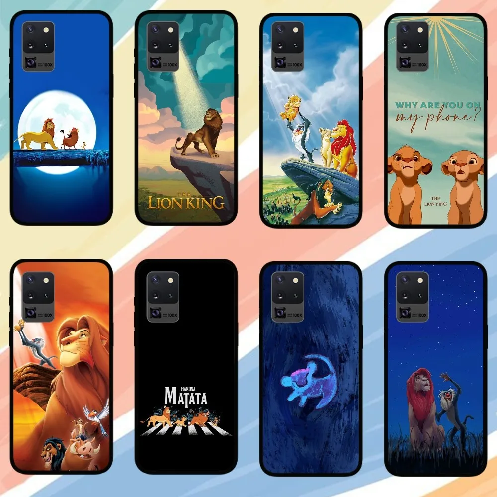 MINISO The Lion King Phone Case For Samsung Galaxy S24 S23 S22 S21 S20 FE Note 20 Ultra 5G Black Phone Case