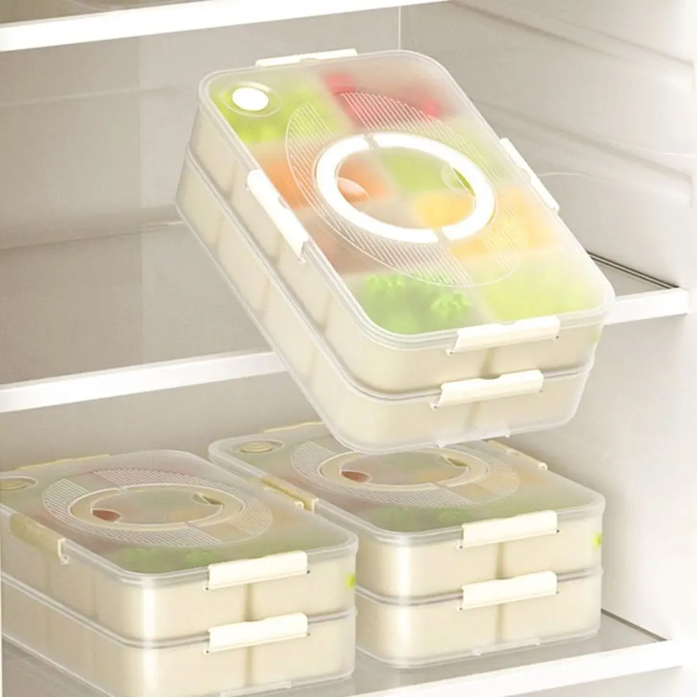 Plastic Food Divided Serving Tray Large Capacity Sealed Refrigerator Storage Box Fresh-keeping with Lid and Handle