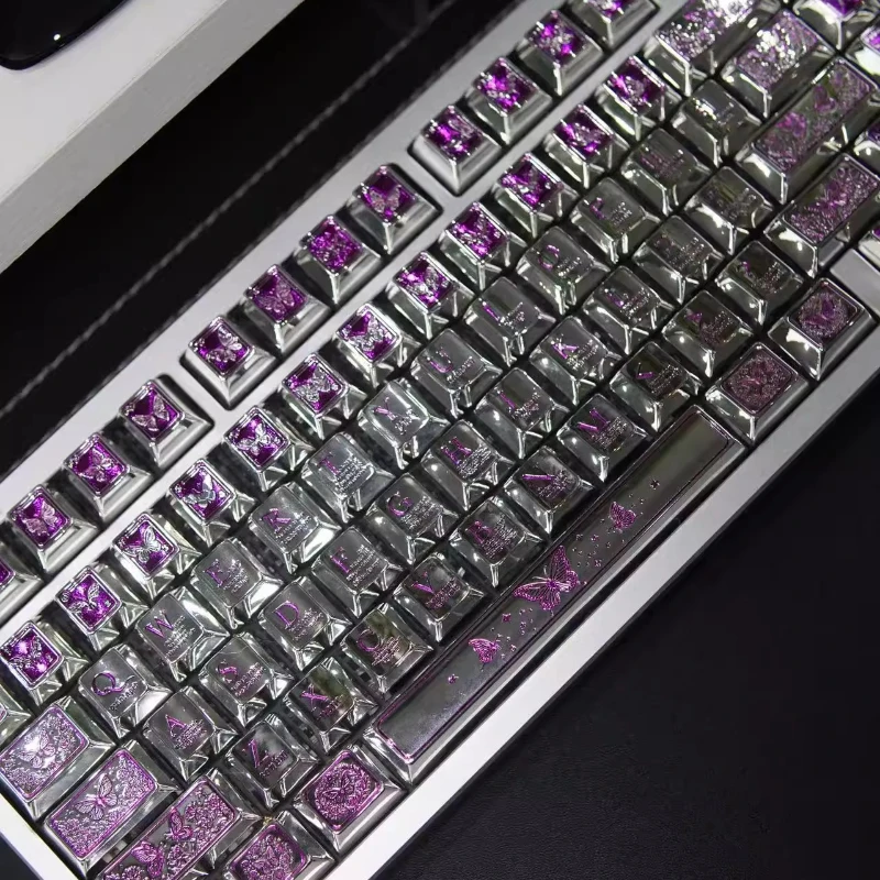 Nuevas teclas de Metal con flor de mariposa, tapa de llave con perfil de cereza personalizado, impresión de transferencia VU, tecla de punto de dibujos animados de Anime para jugadores Diy