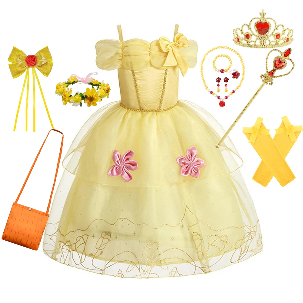 

Princess Belle Dress for Girls Cosplay Costumes Children Role Play Disguise Kids Birthday Party Clothing Gown Ball Robe