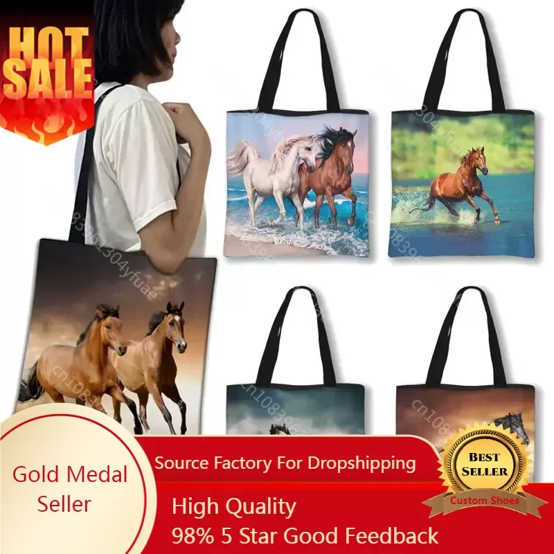 

Cool Animal Horse Shopping Bag Fashion Canvas Shoulder Bag Women Handbag Girls Travel Bags Ladies Totes