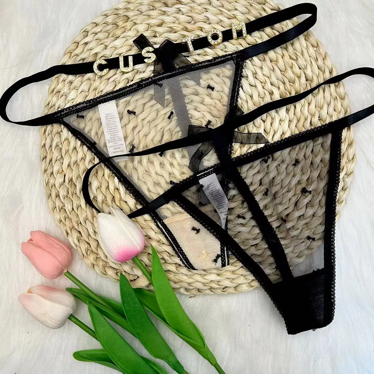 Custom Name Thong for Women T Back G String with Bowknot Thong Personalized Name Panties Tanga Underwear Gifts