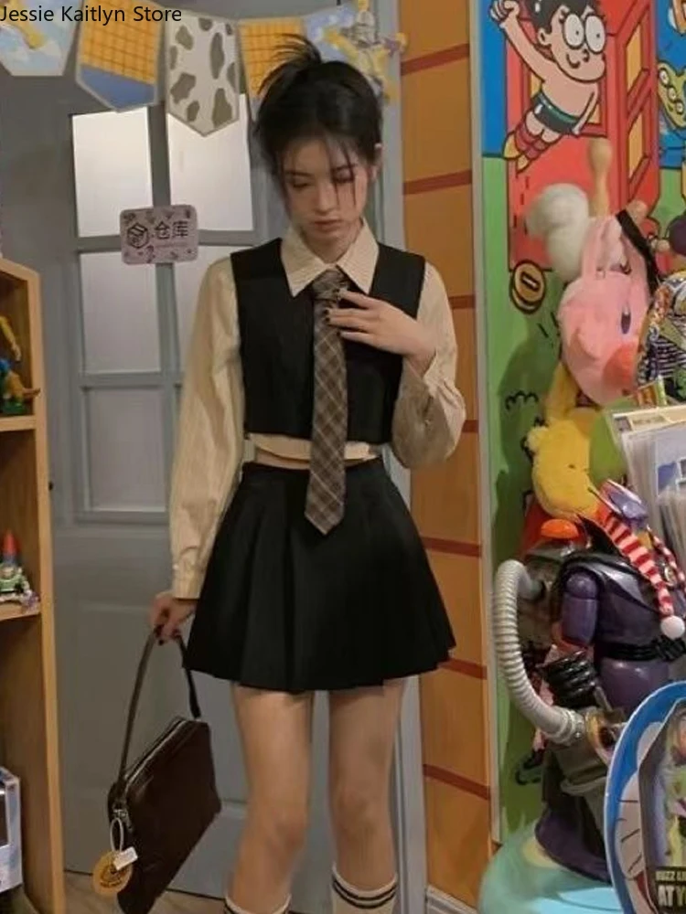 女の子のためのカワイイ制服、ニットベストとプリーツスカートセット、韓国のアニメコスプレキュートなjkユニフォーム、日本のスタイル、秋、2023