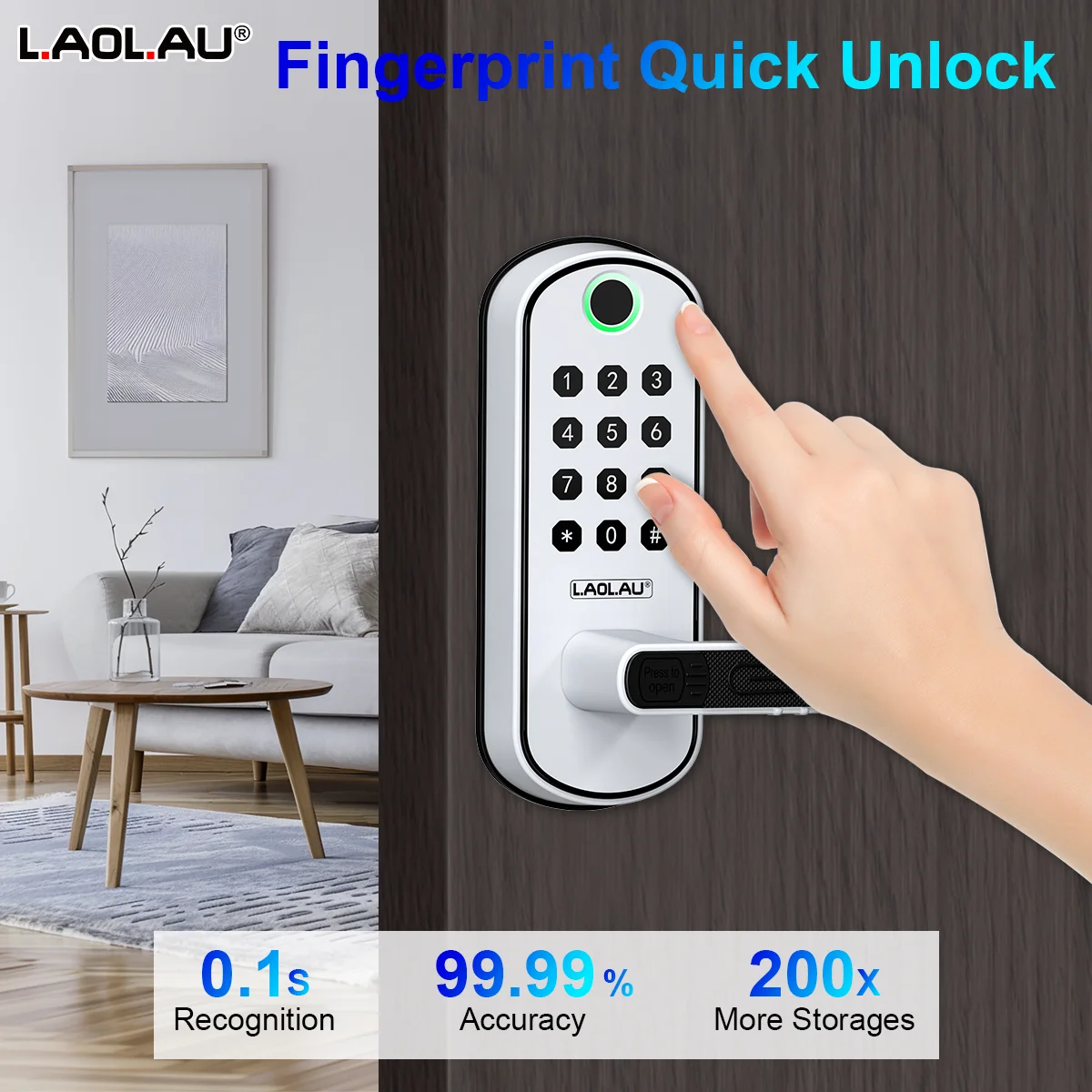 LAOLAU B04 Smart Fingerprint Door Lock WIFI Digital Touchscreen Lock TTLOCK App Keyless Entry NFC IP67 Waterproof  2 IC Cards