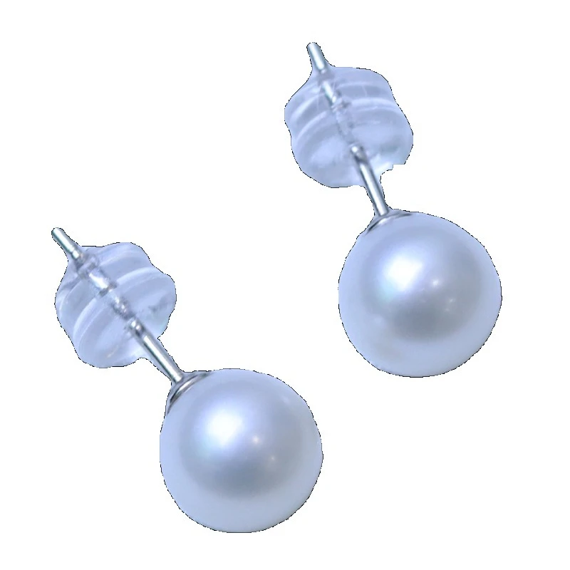 

White Pearl Stud Earrings, 8-9mm Natural Pearls 925 Silver, Dewdrops At Dawn 777SSS