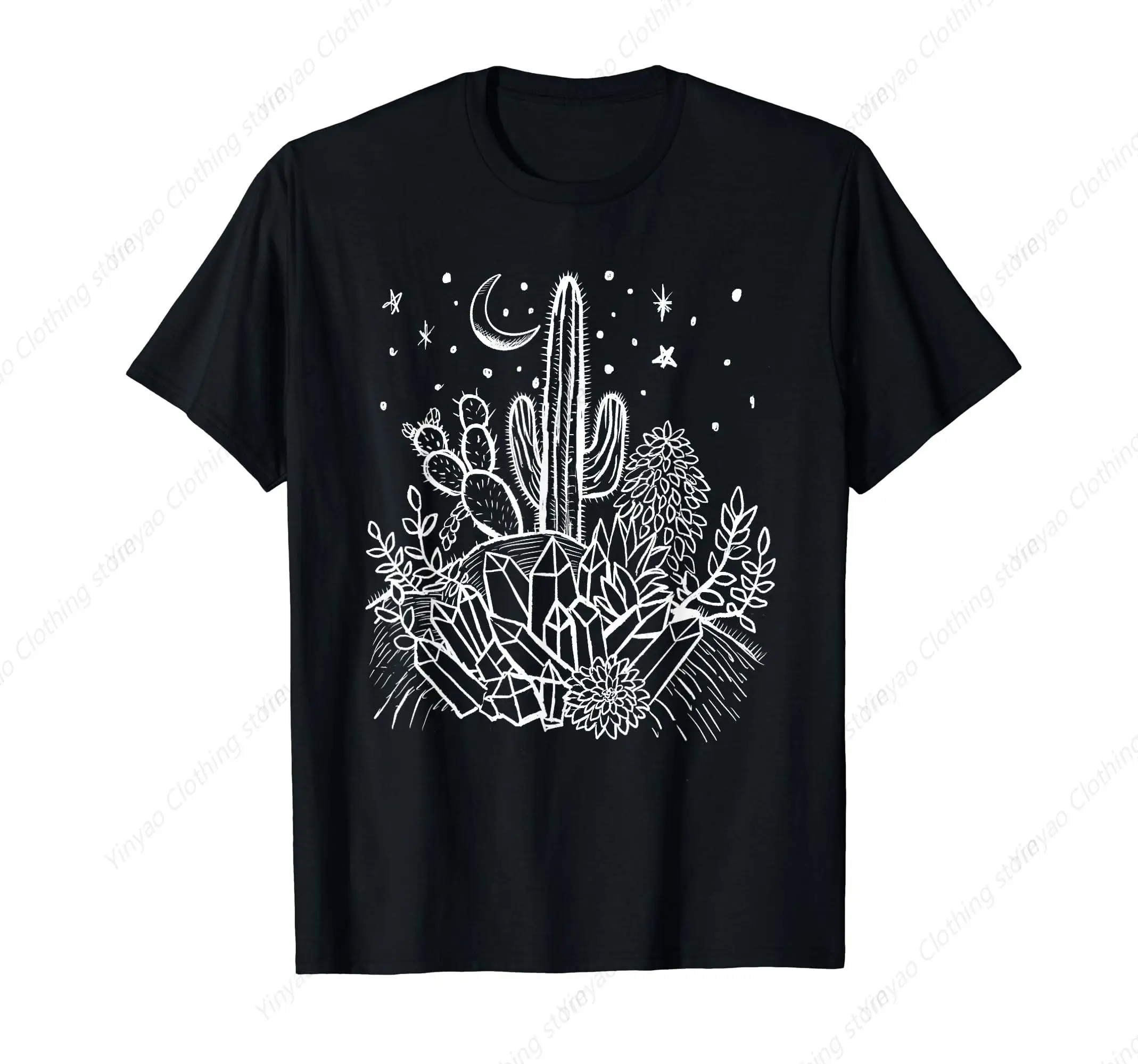 

Cactus succulent desert moon scenery Gothic T-shirt for men and women casual fashion daily short sleeved