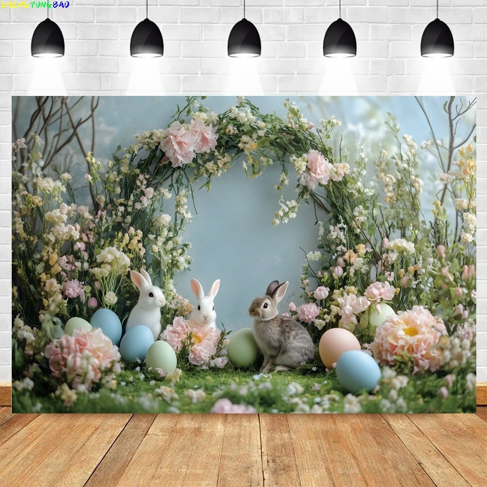 

Spring Easter Photography Backdrop Forest Flowers Rabbit Eggs Photo Background Baby Shower Kids Birthday Party Decoration Banner