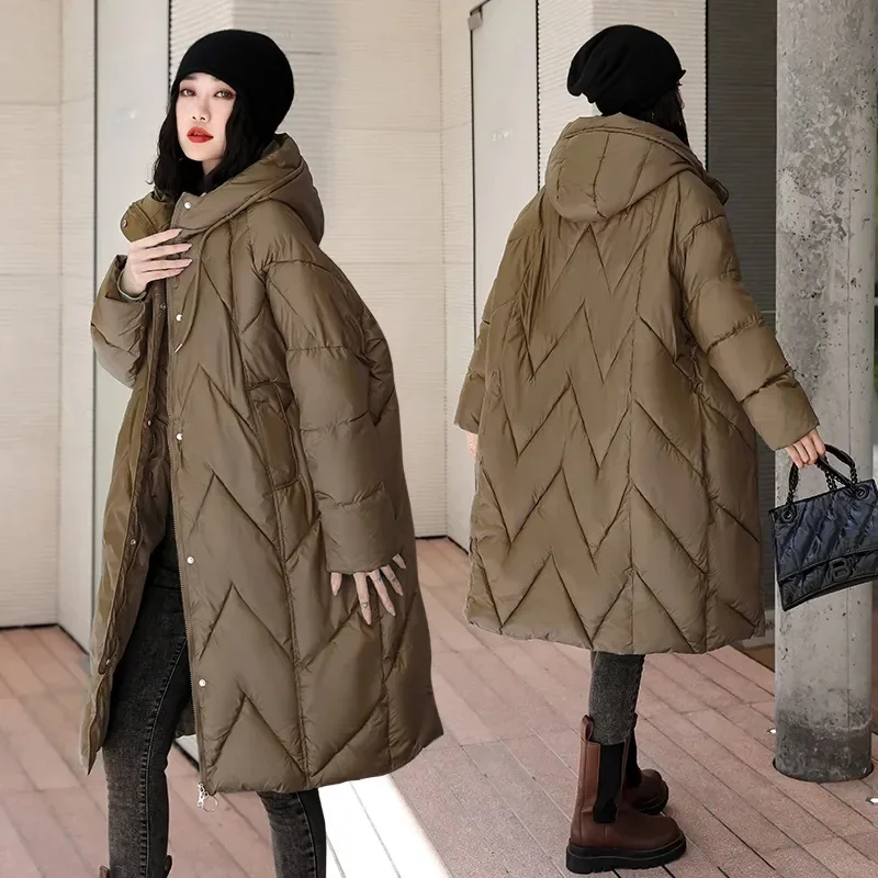 2024 New Solid Color Straight Winter Coat Women Parkas Clothes Casual Hooded Warm Jacket Female Puffer Parka Outerwear E4123