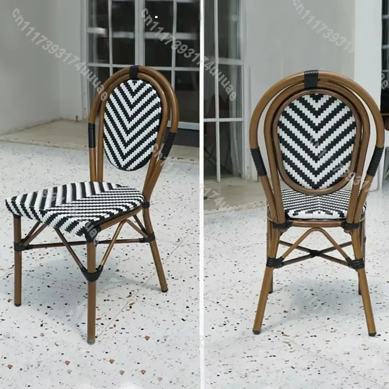 Stackable Rattan Chair French Bistro Style Outdoor Garden Patio Furniture for Cafe Restaurant Dining Seating Weather