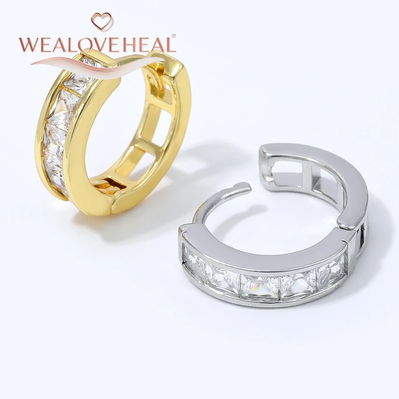 ohrringe, ohrringe damen, Klassische Prinzessinnen-Schliff CZ Huggie Creolen für Damen, 18K vergoldetes Messing, hohl, schlicht, elegant, vielseitiger Schmuck – Detail 18
