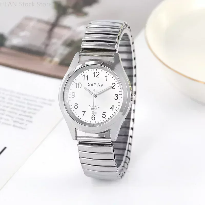 Reloj de pulsera de aleación de acero inoxidable para hombre y mujer, cronógrafo de cuarzo con correa elástica, para amantes de los negocios