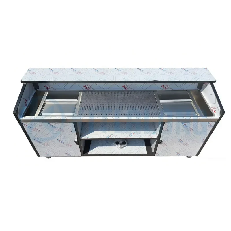for Movable Stainless Steel Cocktail Bar with Sink and Drain Board Heavy Duty Black Portable Bartending Station for Home
