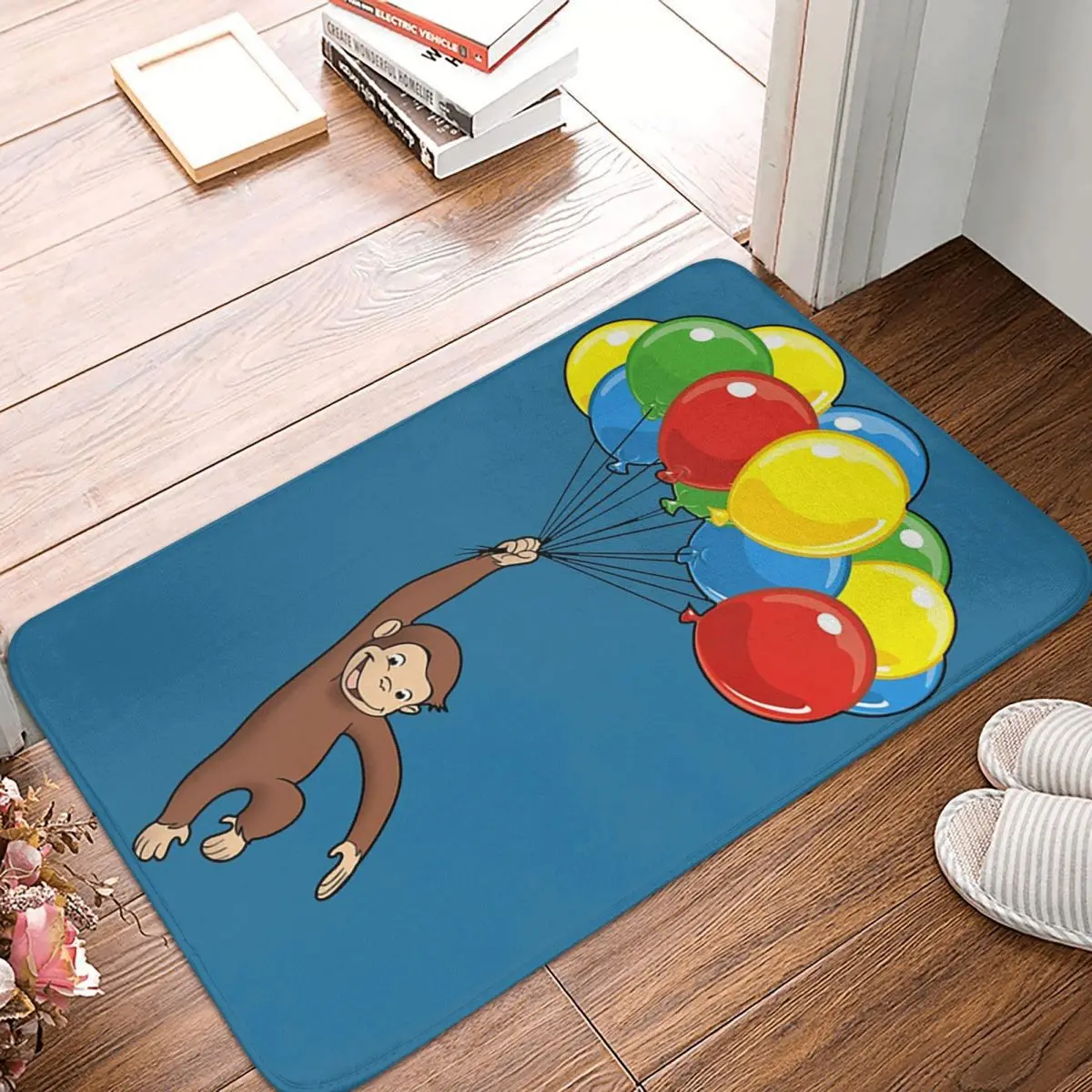 Curious George With Balloons Doormat Kitchen Entrance Home Floor Mat Anti-slip Carpet Rug for Living room Footpad Mats