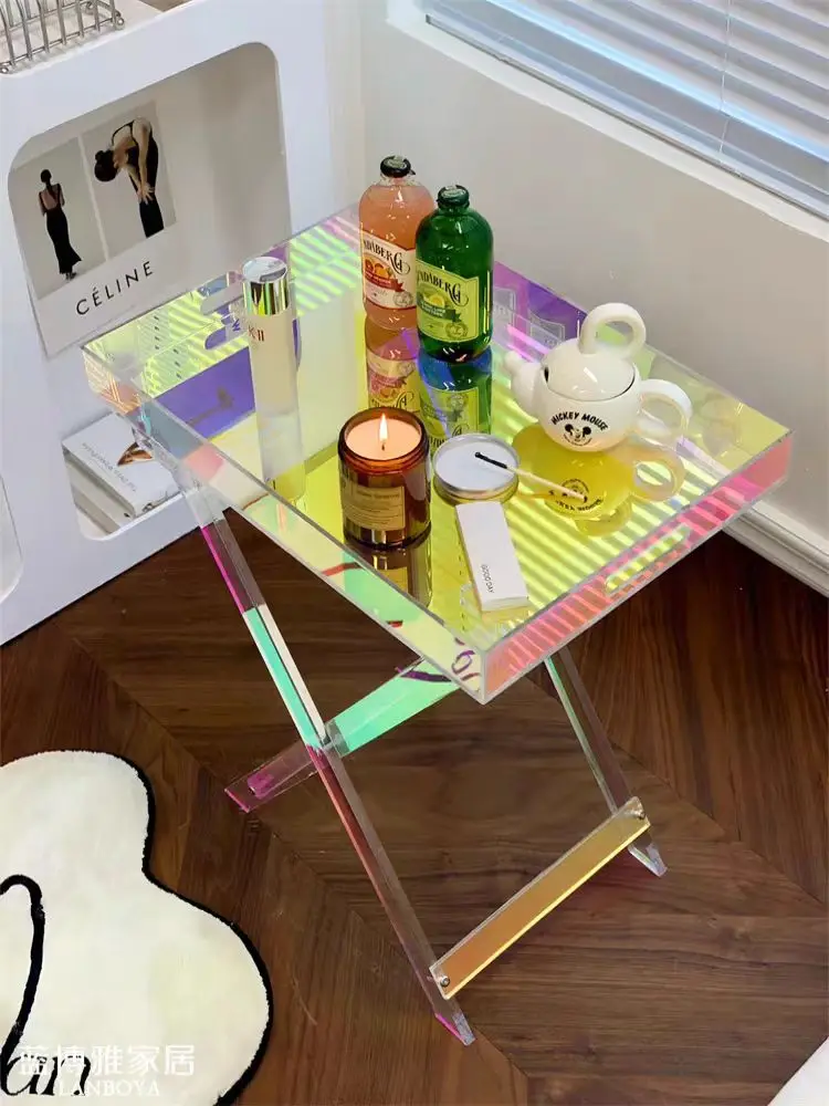 ！@Modern Luxury Folding Round Coffee Table Transparent Acrylic Design for Living Room Kitchen