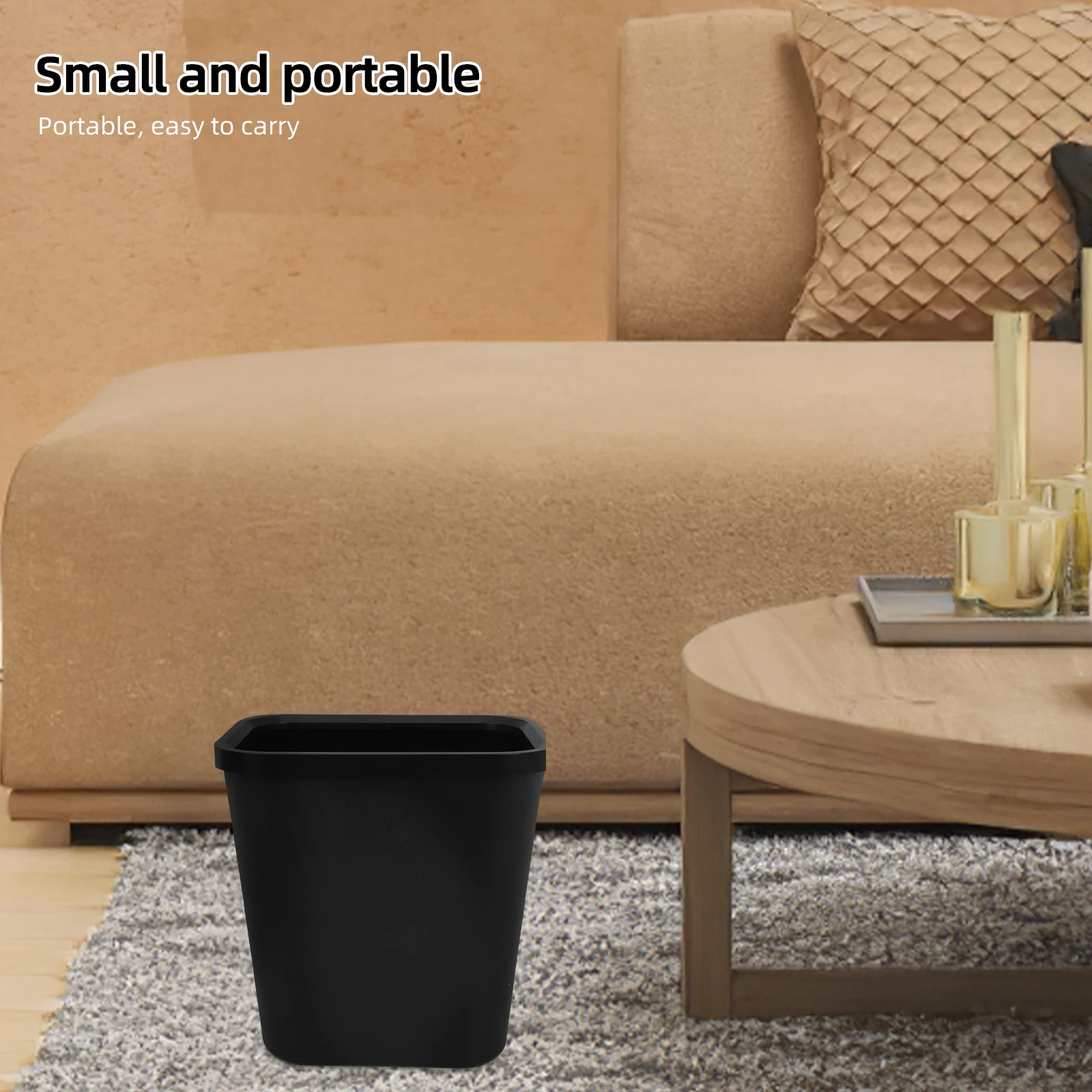 

Small Plastic Trash Can Black Foldable Garbage Bin for Bathroom Bedroom Office Kitchen Square Waste Container