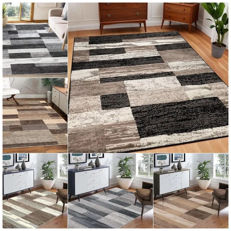 Rockwood Collection Chocolate Carpet Superior Indoor Area Rug Modern Geometric Patchwork Floor Decor Entryway Hardwood Floors