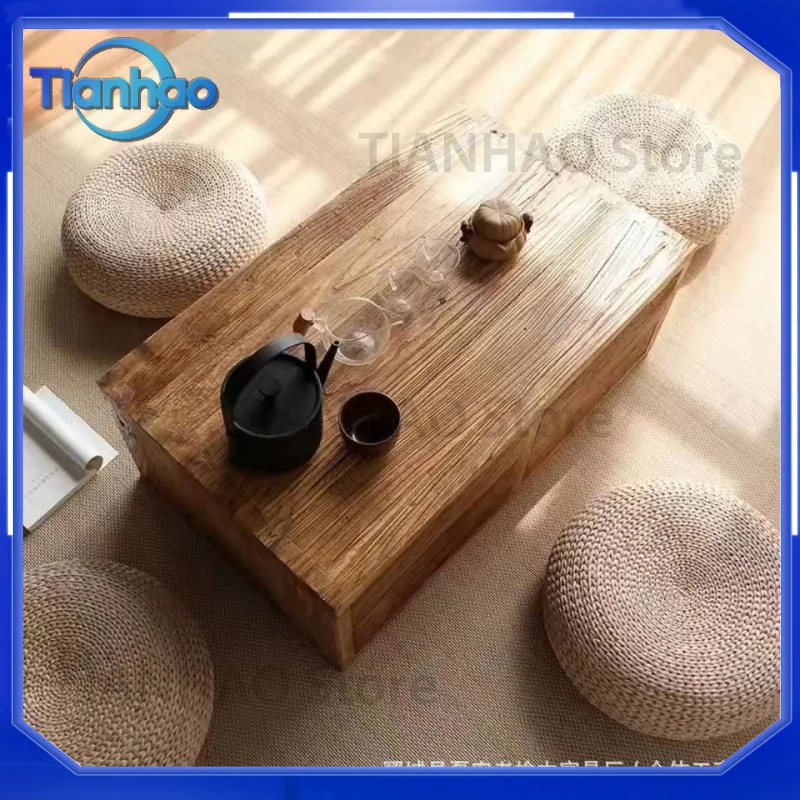 Rustic Elm Wood Kang Table for Traditional Chinese Style Homes Small Low Tea Table for Tatami Balcony Windowsill Zen Living