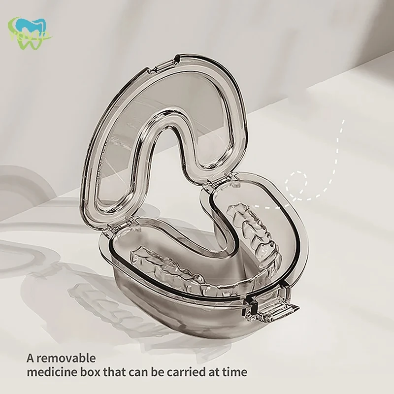 กล่องยึดฟันปลอมแบบพกพาป้องกันการรั่วซึมและไม่มีกลิ่นกล่องเก็บสินค้าดูแลช่องปากช่องลมช่องระบาย