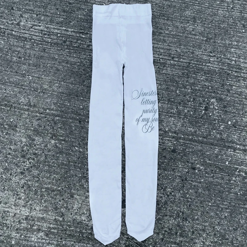 

White graffiti pantyhose doll retro English 2000s Emo girl fetish Harajuku knee high socks Y2K cosplay cute socks Kawaii