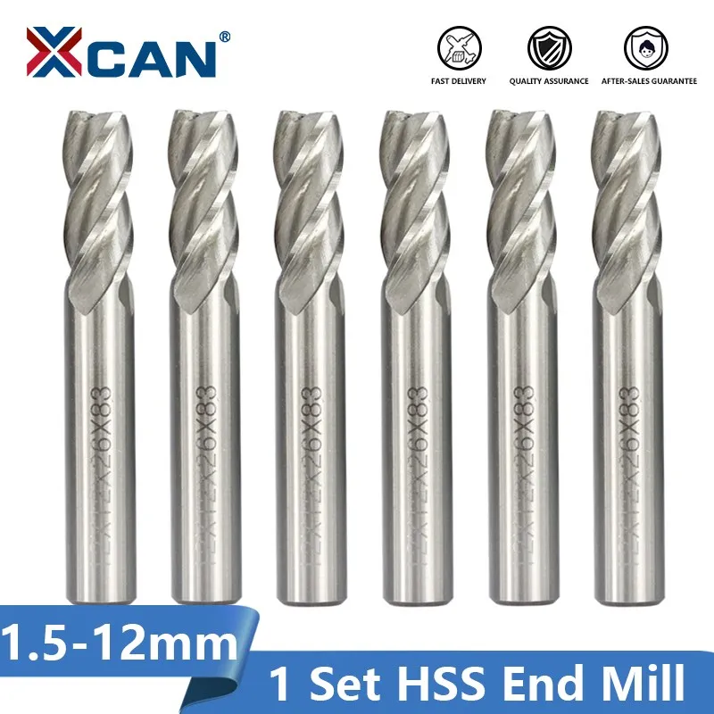 XCAN HSS Milling Cutter 4 Flute 1.5-12mm CNC Router Bit Spiral End Mill HSS Metal Cutter CNC Machine Aluminum Milling Tools