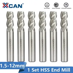 Xcan hssフライスカッター4フルート1.5-12ミリメートルcncルータービットスパイラルエンドミルhss金属cncアルミフライス工具