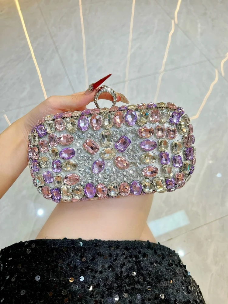 

New High-end Luxury Sparkling Diamond Banquet Handbag Women Colorful Rhinestones Chain Crossbody Bag Party Purse Clutch