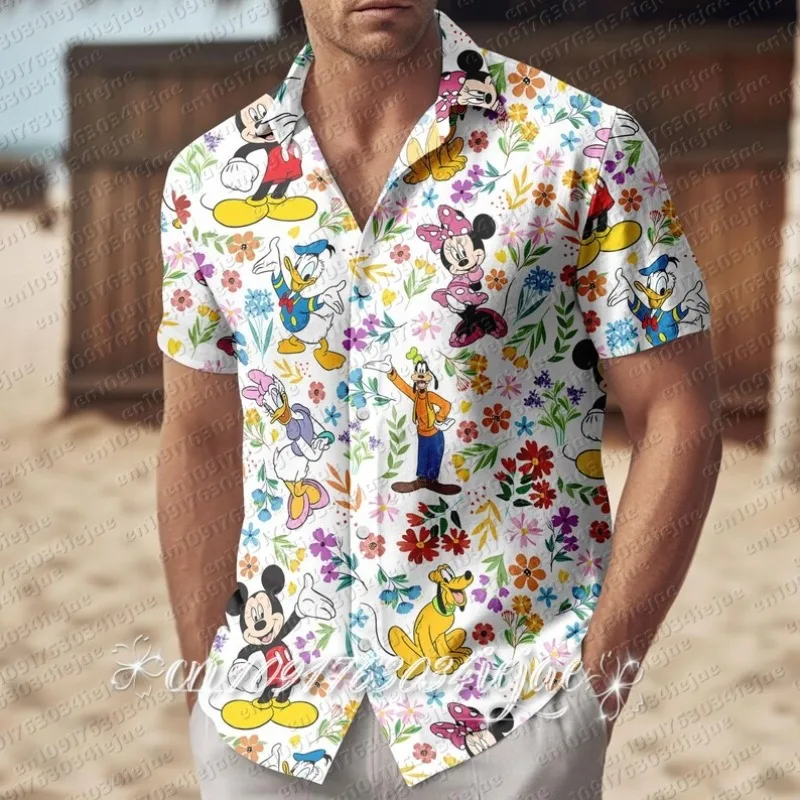 

Рубашка с пуговицами Микки Маус 2026, летняя рубашка на пуговицах, пляжная рубашка для отпуска для мужчин, удобная и дышащая рубашка для путешествий