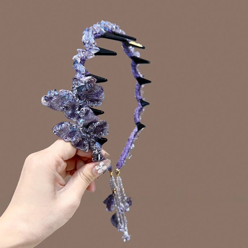 女性用ヘアバンド-2025-新スタイル-ハイヘアライン-滑り止め-ウェーブヘアバンド-デイリー-アウトドアウェア-フェイクイヤリング-ヘッドウェア