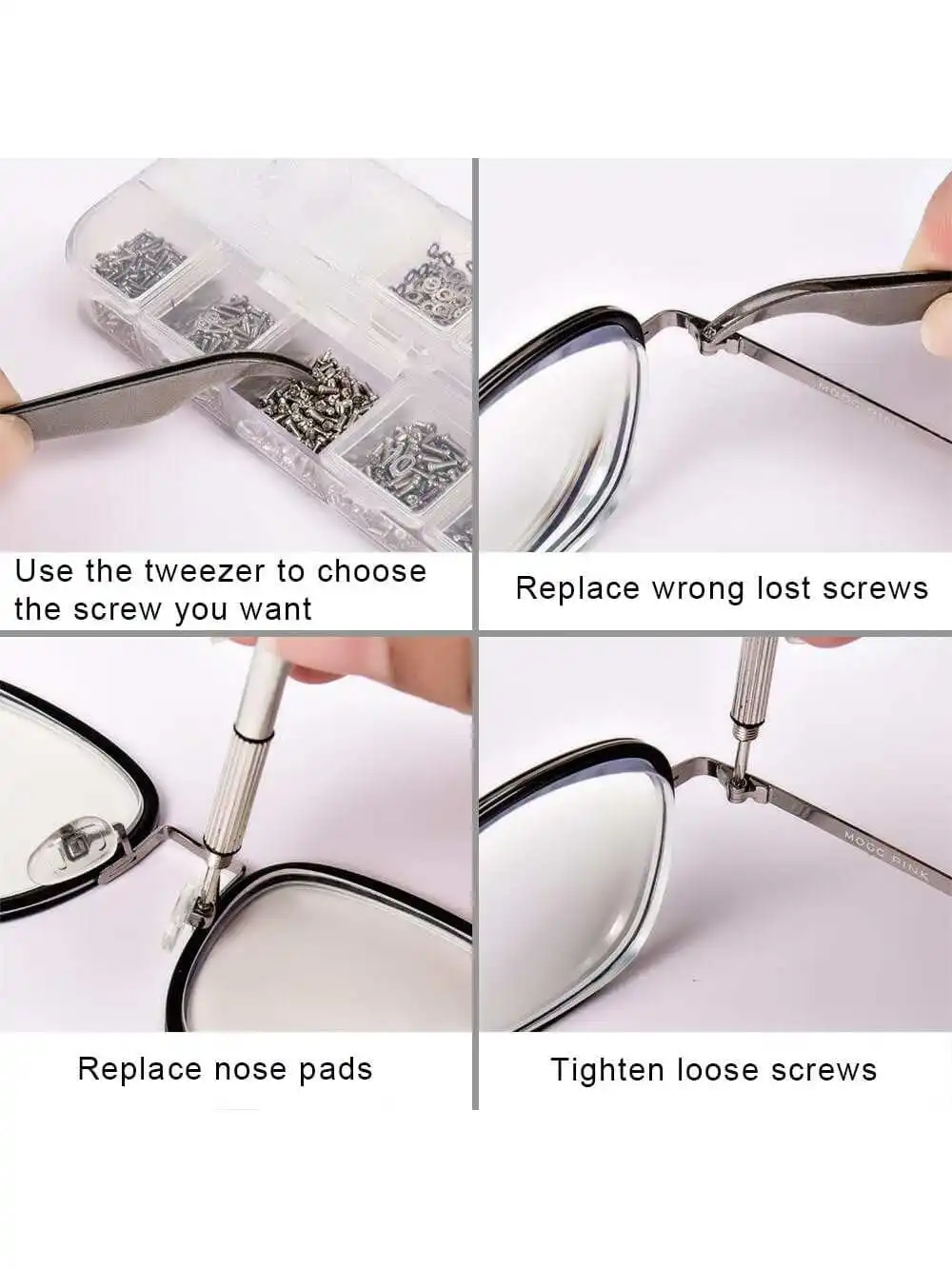 Glasses Repair Kit,Eyeglass Nose Pad Repair Kit, Air Chamber Soft Silicone Nose Pads, Screwdriver Set and Screw Cap,Suitable The view 3