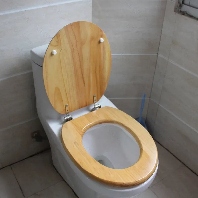 Solid Wood Toilet Seat Slow Close Damping Thickened U V O Type Universal Replacement Seat for Home Bathroom