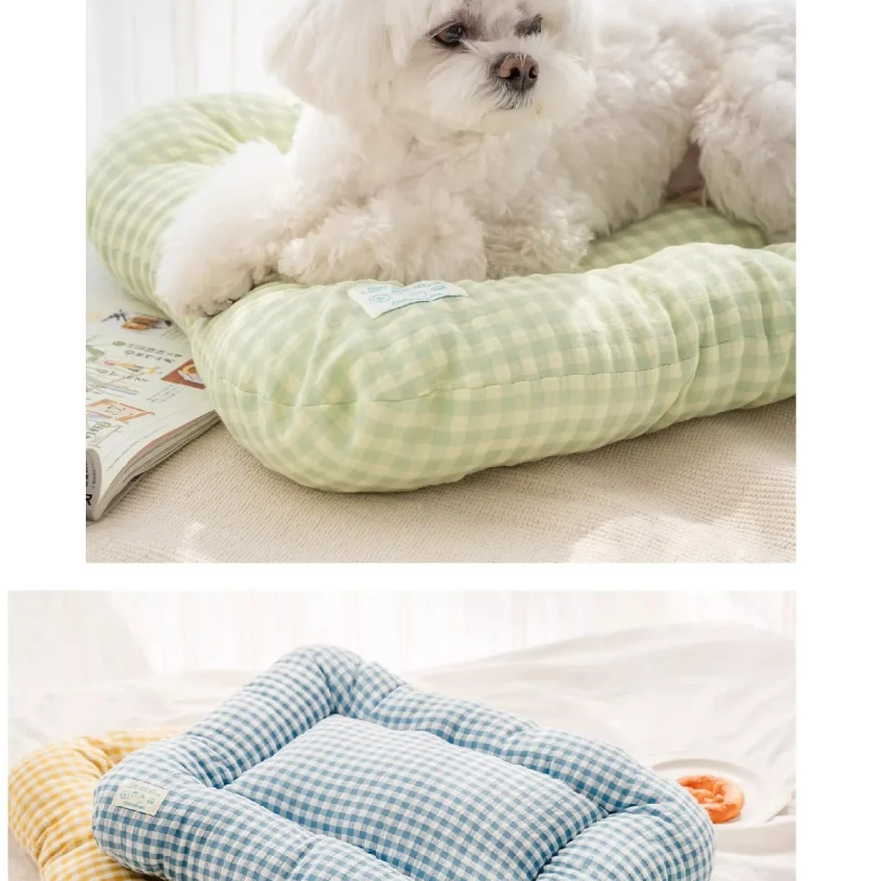 귀여운 체크무늬 강아지 고양이 쿠션, 세련된 애완동물 매트, 부드러운 양면 세탁 가능 침대/소파용 논슬립 컴포트 매트 (강아지/고양이/소형견용)