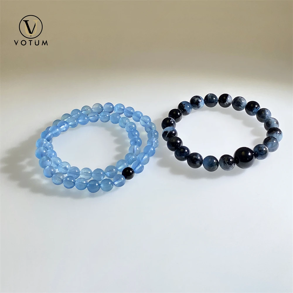 

Votum Natural Aquamarine Bracelet Set for Couple Women Men Semi-precious Gemstone Bracelets Custom Gift Blue Beads Stone Jewelry