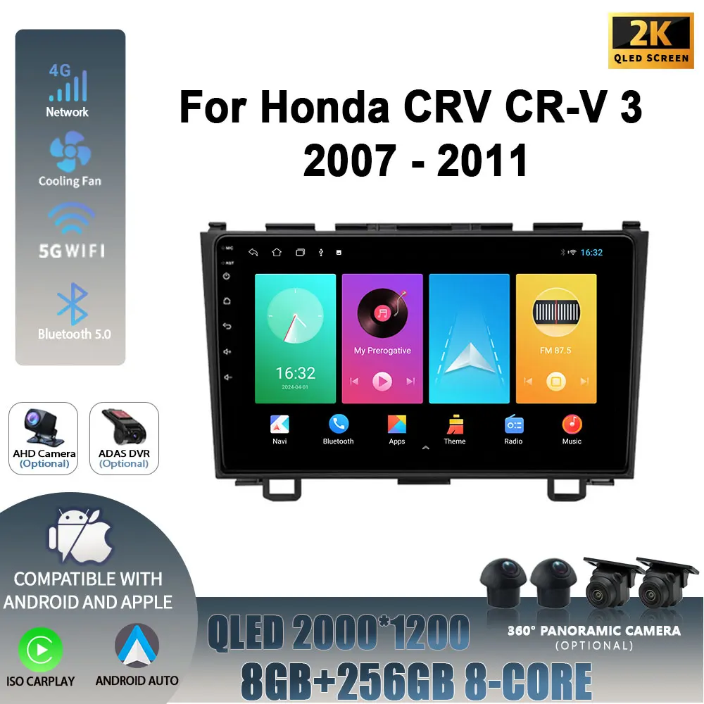 

For Honda CRV CR-V 3 2007-2011 Head Unit 2DIN Wireless Carplay Screen Android 14 Car Radio Multimedia Navigation Player 4G WIFI