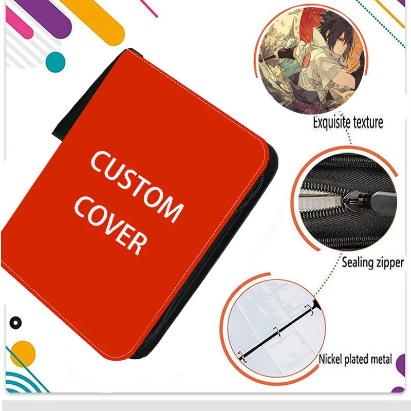Pasta de cartões de capa personalizada, 9 bolsos, zíper, porta-cartões de negociação, coletor de cartas de anime com 50 páginas internas, suporte de até 900 cartões