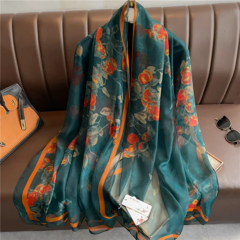 New Summer Long Silk Satin Scarf Shawl Wraps Female Fashion Print Beach Stoles Hijab Pashmina Bufanda Ladies Folral Head Scarves