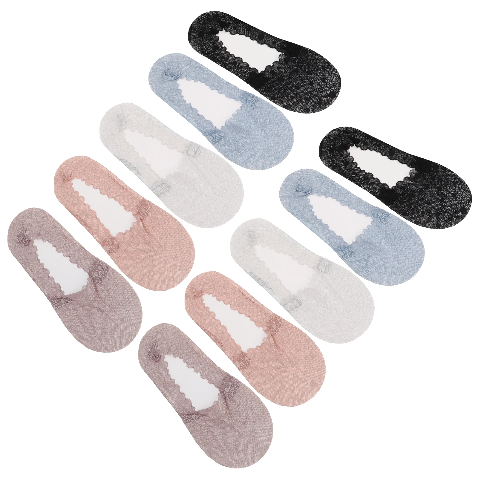 

5 Pairs Summer Lace Cotton Boat Socks Women Thin Non Slip Toe Wrap Travel Business Invisible Comfortable Stockings
