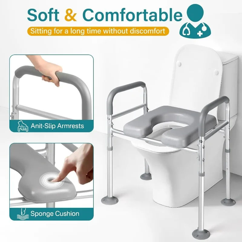 Rehausseurs de siège de toilette pour personnes âgées, siège de toilette allongé et surélevé avec poignées, cadres et rails de sécurité des toilettes pour personnes âgées et handicapées