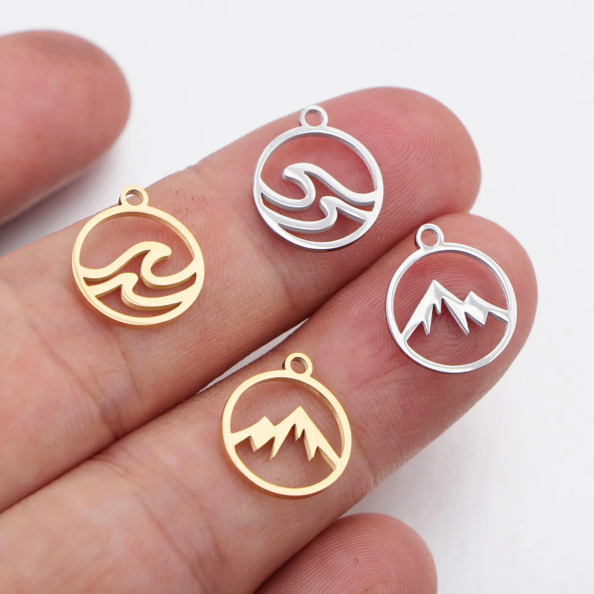 

5pcs/lot Polished Stainless Steel Mountain Charms Hollow Sea Pendant For DIY Bracelet Earrings Making Wholesale