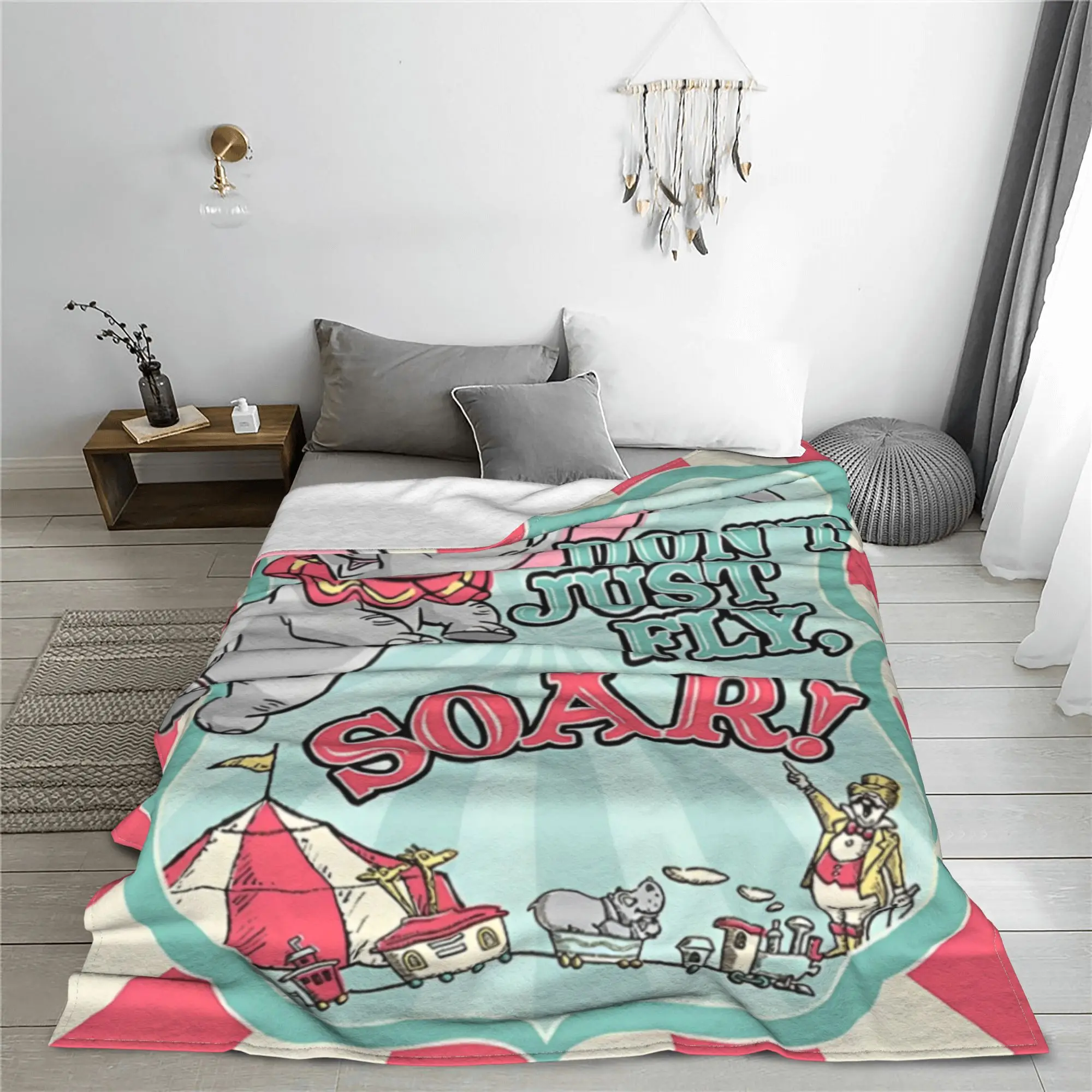 Dumbo Cartoon Cute Elephant Knitted Blanket Flannel Anime Funny Soft Throw Blankets for Airplane Travel Bed Rug