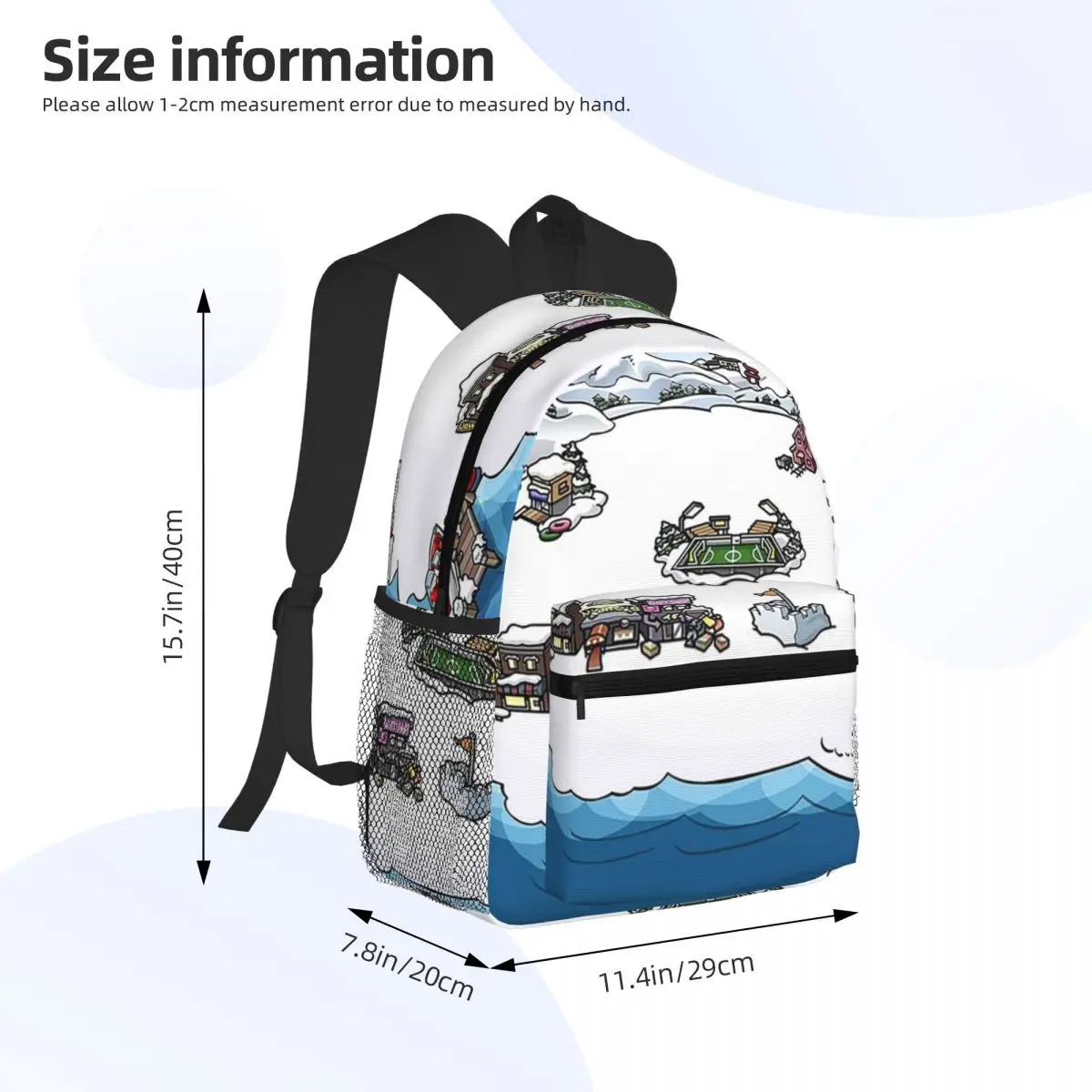 Club Penguin Map Student Backpack School Bag Hiking Travel Daypack for Men Women Bookbag Shoulder Bags