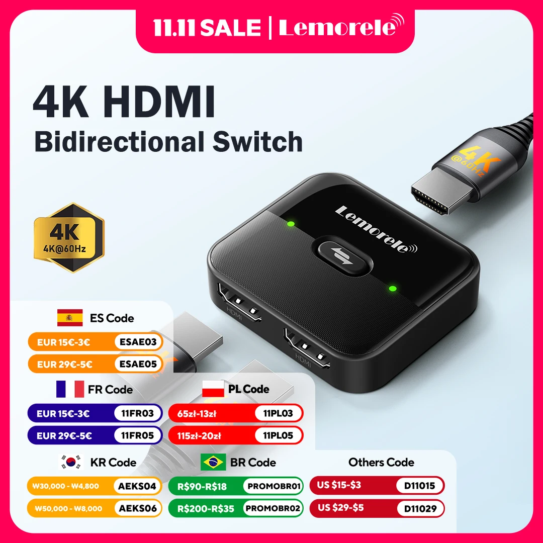 Lemorele 4K HDMI الفاصل التبديل 2 في 1 خارج 60 هرتز HDMI متوافق 2.0 محور الجلاد للكمبيوتر المحمول HDTV Xbox PS4 PS5 TV Macbook