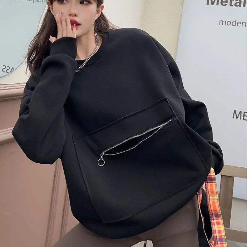 

Мужская толстовка оверсайз в корейском стиле с круглым вырезом, 300 Pou, с большими карманами, для осени и зимы, повседневная, для отдыха