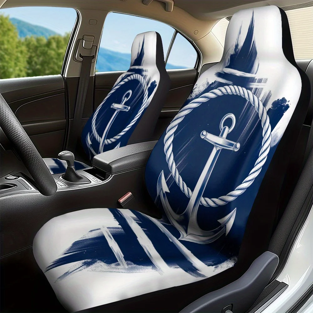 

2pcs, Stylish Navy Anchor Rope Symbol Design Car Seat Covers, Durable And Washable, Perfect Fit For Single Front Seats, Ideal Fo