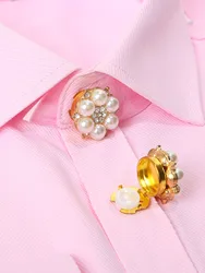 2pcs Faux Pearl Rhinestone Shirt Buttons Button Cover Cufflinks Button Pins for Ladies Clothing Accessories, Holiday Gift
