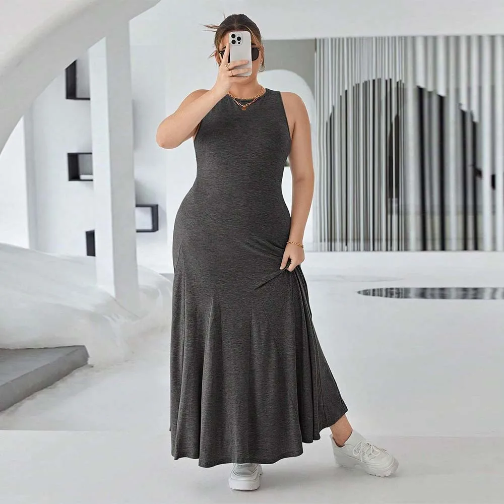 Robe longue sans manches à col rond pour femmes, grande taille, décontractée, taille haute, Slim Fit, élégante, décontractée, Y2k, nouvelle collection été 2025