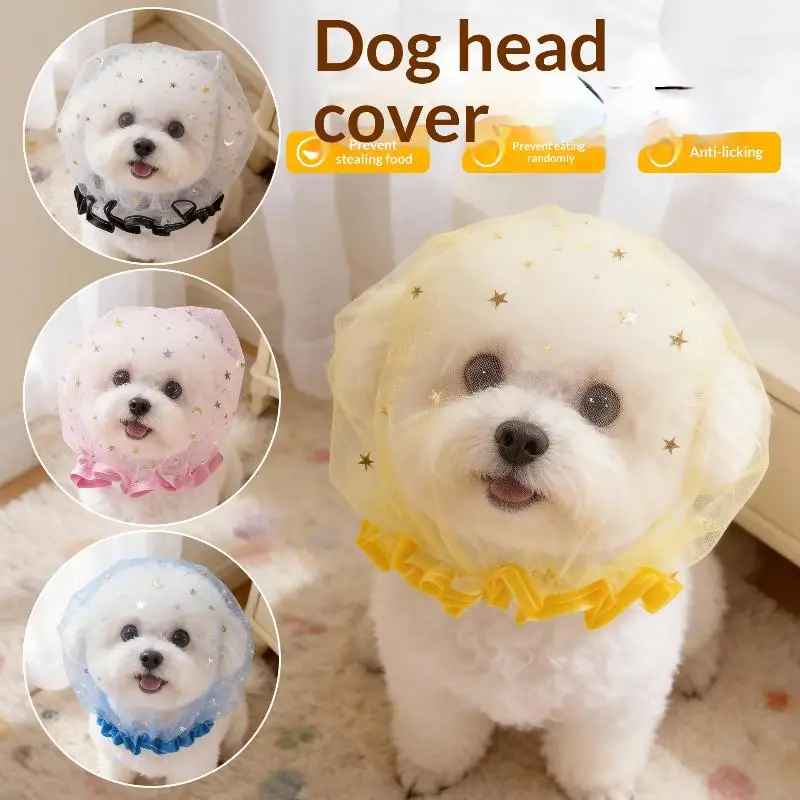 Breathable Pet Protective Mask Comfort Polyester Anti-Bite Head Cover Adjustable Anti-Mosquito Headgear Random Eating Preventio