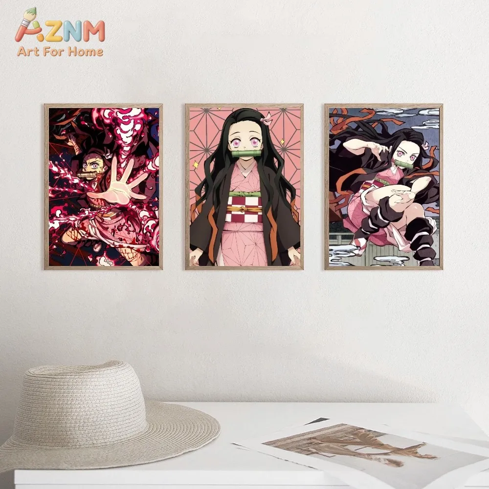 AZNM Demon Slayer Kamado Nezuko Anime Canvas Painting No Frame Wall Art Decor Poster