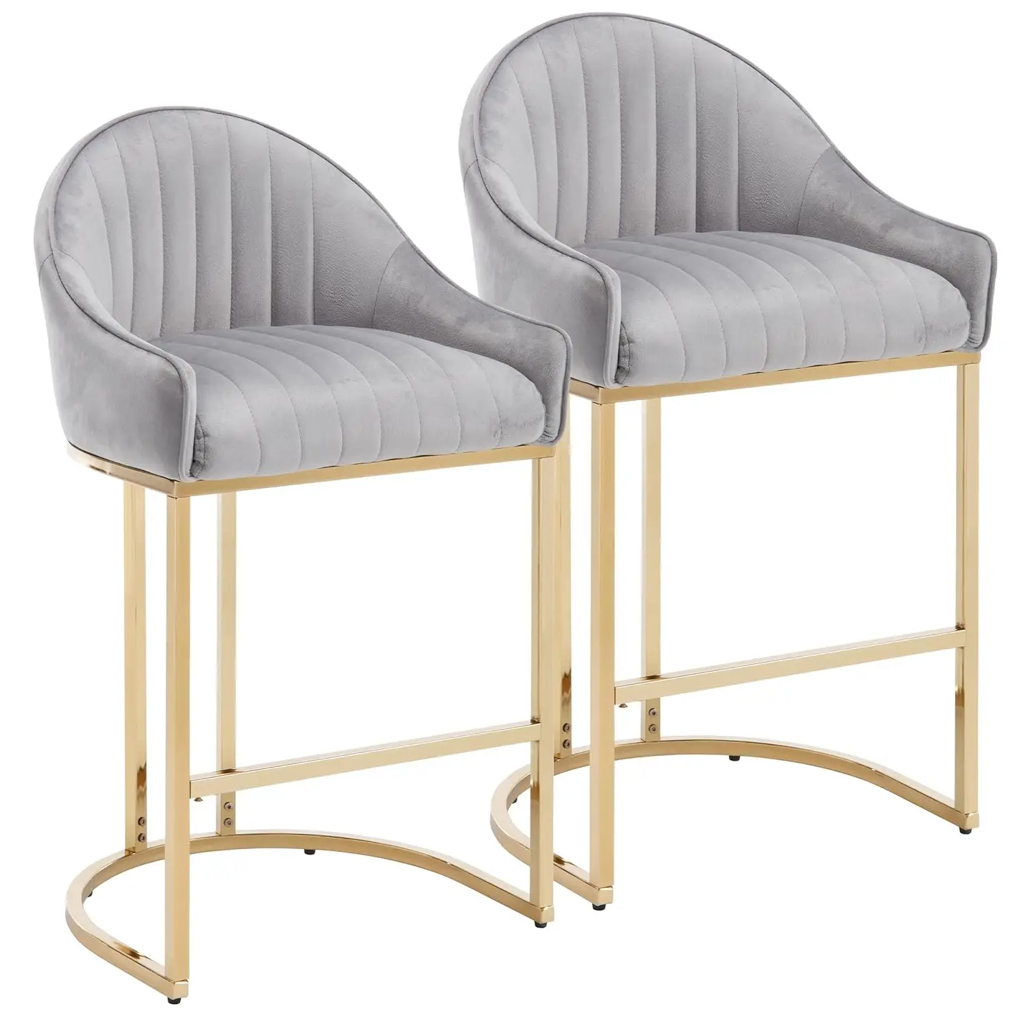 27in Counter Height Bar Stool Velvet Upholstered Metal Leg Kitchen Island Chair Grey Gold Set of 2, Customized